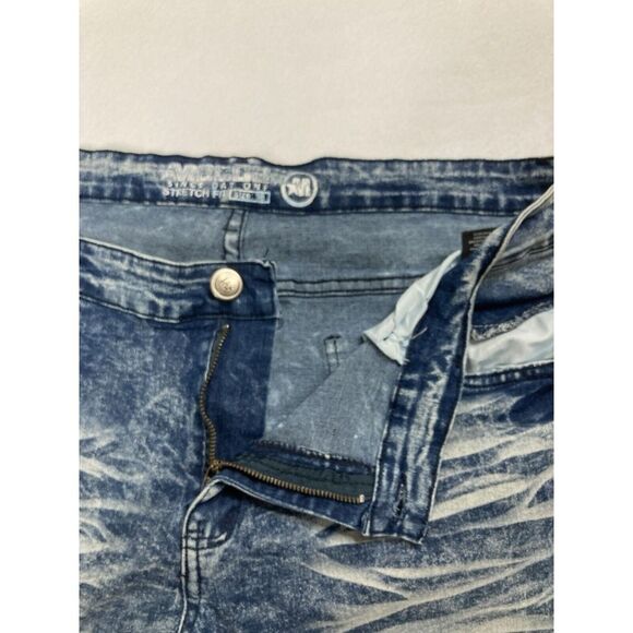 Mecca Blue Distressed Y2K Jorts Straight Leg Stretch Fit Jean Short Mens 38 - Picture 3 of 10